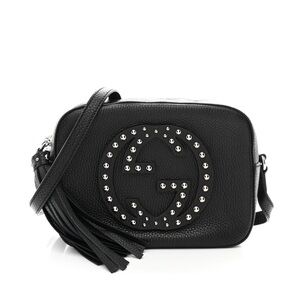 Gucci Black Pebbled Leather Calfskin Studded Soho Crossbody with Tassel